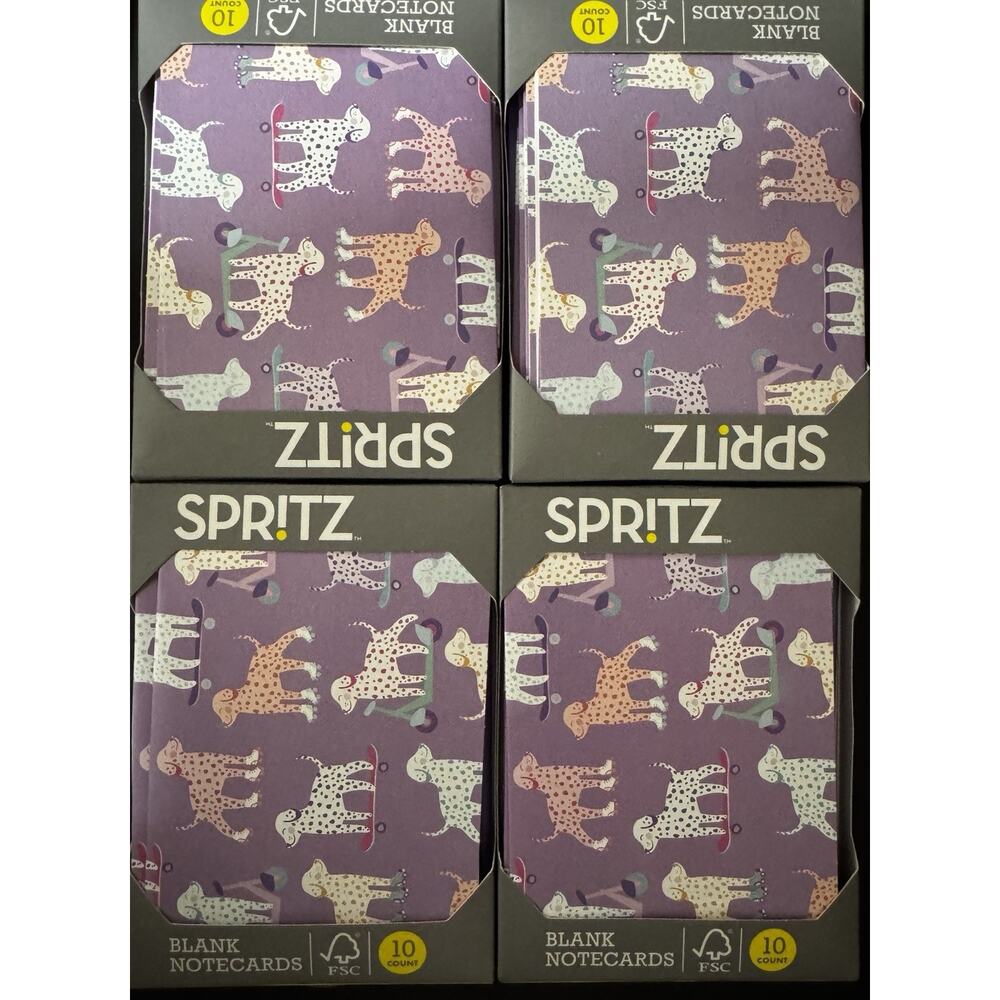 4 Pack Spritz™: Cards, Cute Dog Design, Blank Inside, Includes Envelopes, Purple